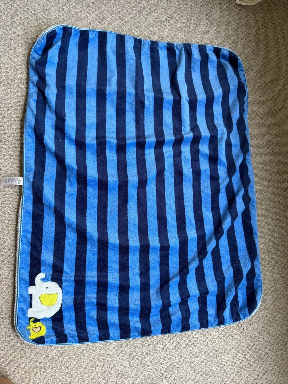 Blue Striped Elephant Plush Baby Blanket -